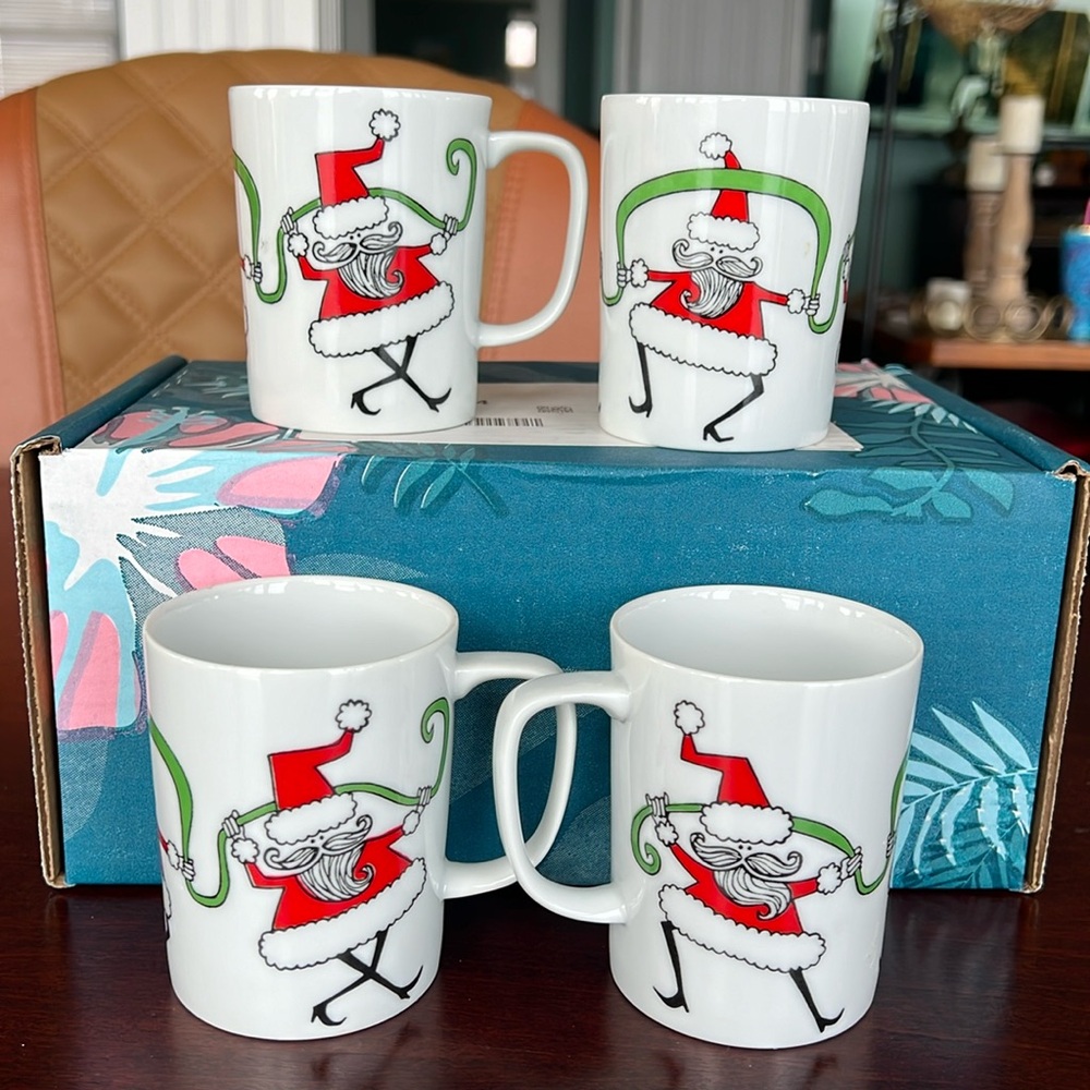 Neiman Marcus Holiday Christmas Santa mugs cups espresso Set of 4